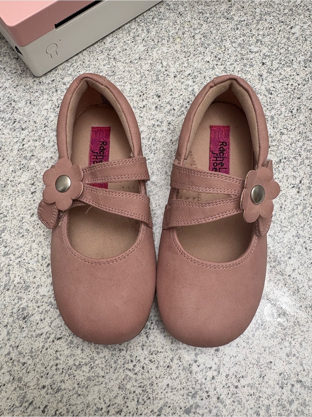 R+Co Girls Flower Strap Mary Jane Shoes in Dusty Rose